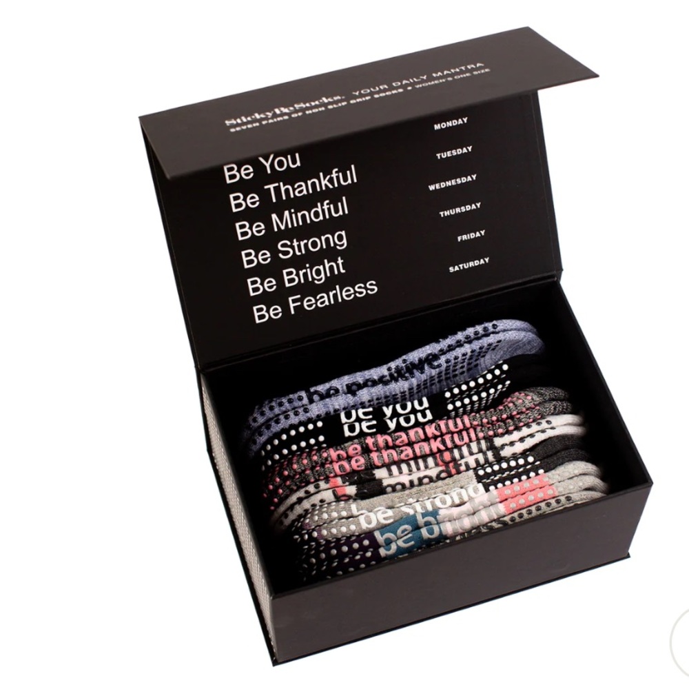 Sticky Be Socks 7 Pairs Colorful Mantra Box Pilates and barre Brand NEW